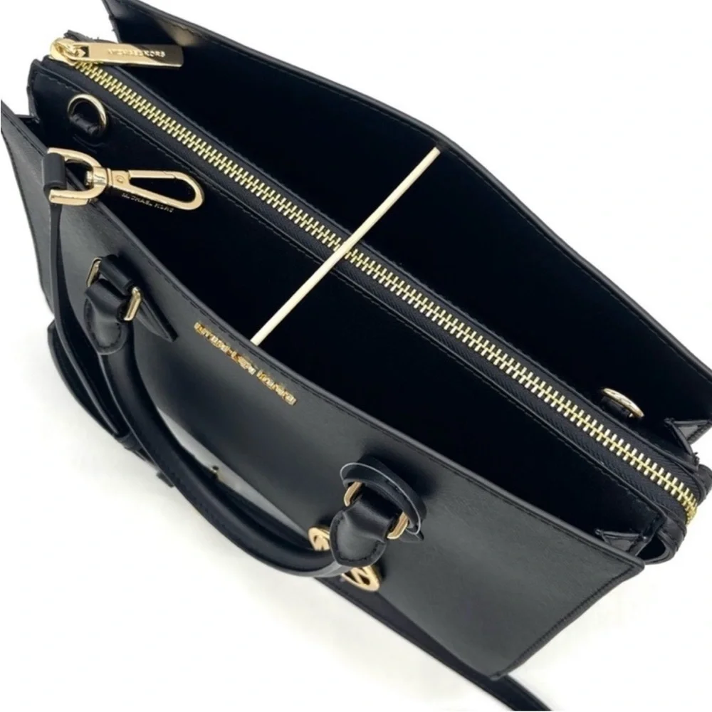 Michael Kors Sheila Medium Center Zip Satchel Crossbody Bag Black